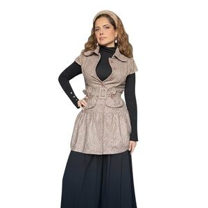 Stylish Beige Buttoned Vest with Belt